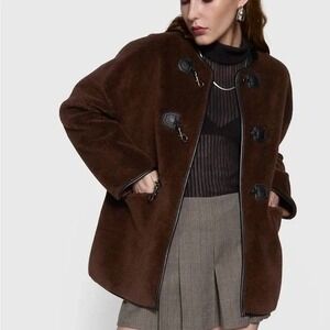 Rebecca Minkoff Sherpa Teddy Toggle Jacket Chocolate Brown Faux Leather Size L